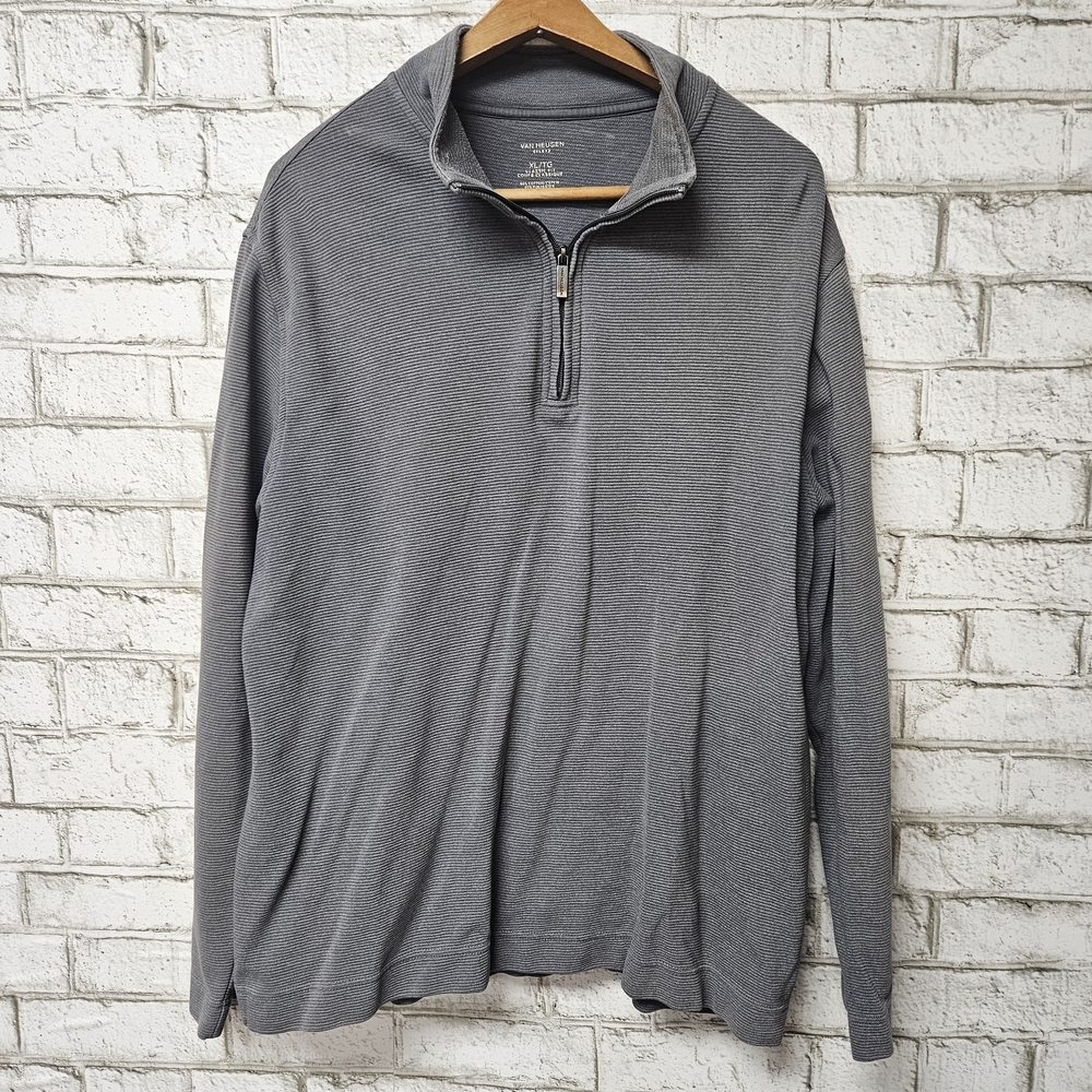 Van Heusen Men's Light Gray Ribbed Quarter-Zip Pullover Size XL